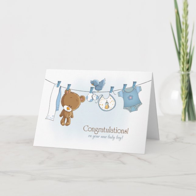 Congratulations Baby Boy with Teddy Bear Card (Front)