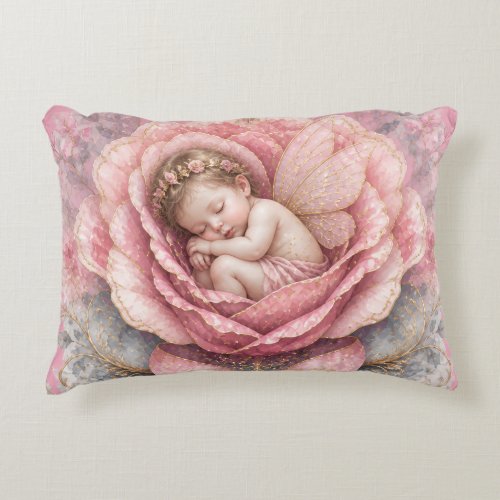 Congratulations Baby Fairy girl Pink Rose Birth  Accent Pillow