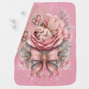 Congratulations Baby Fairy girl Pink Rose Birth  Blanket