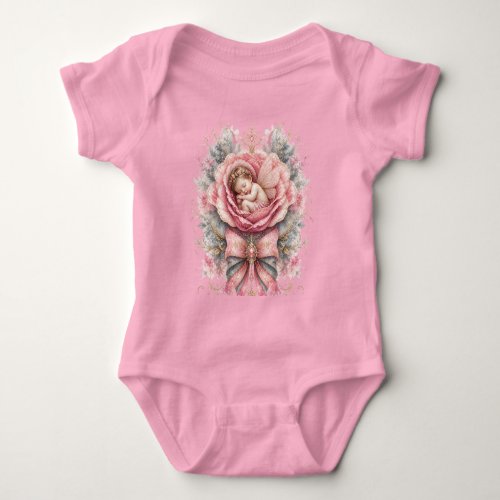 Congratulations Baby Fairy girl Pink Rose Birth Bodysuit
