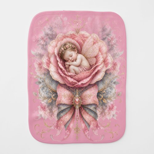 Congratulations Baby Fairy girl Pink Rose Birth  Burp Cloth