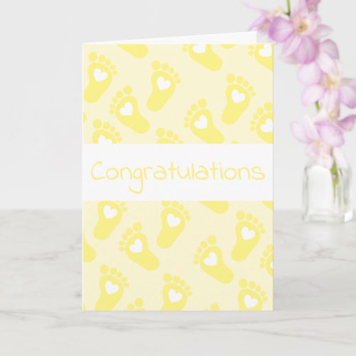 Congratulations Baby Feet Pattern Yellow Card