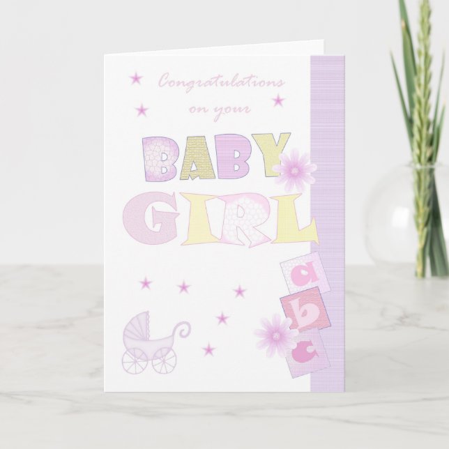 Congratulations Baby Girl Card, New Baby Card (Front)