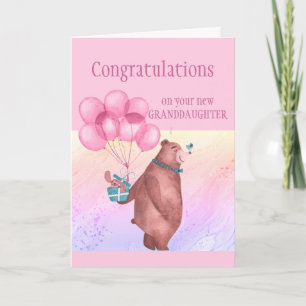 Congratulations Baby Girl FunTeddy Bear Balloon Card