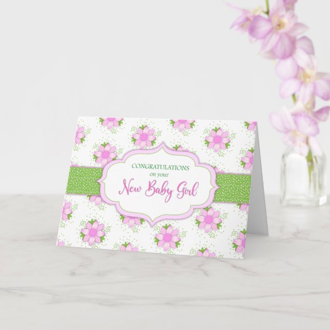 Congratulations Baby Girl Soft Pink Daisy Flowers Card (Orchid)
