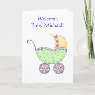 Congratulations Baby Name Personalized Green Buggy Card