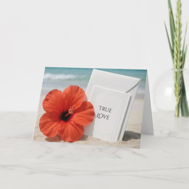 Congratulations Beach Wedding With Hibiscus Flower Card (Front)