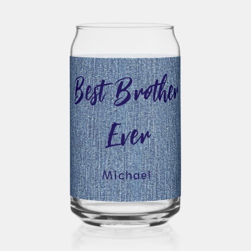 Congratulations Best Brother Ever Blue Denim Print Can Glass