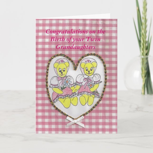 Congratulations  birth of your twin grandaughters card (Front)