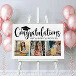 Congratulations Black 3 Photo 2024 Graduation Foam Board<br><div class="desc">Stylish 3 photo graduation party foam core display sign features "Congratulations" in trendy black calligraphy script with black colored grad cap and modern custom text for the graduate's name and class year. Add three favorite photos of the graduate to the square placeholder images. Clean white background color.</div>
