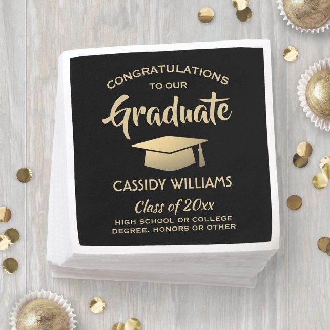Congratulations Black and Gold Elegant Graduation Napkins (Creator Uploaded)