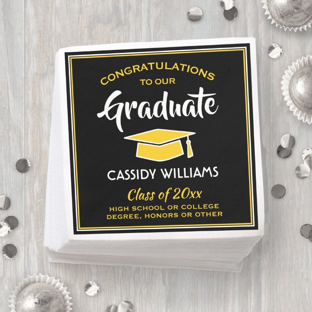Congratulations Black and Gold Graduation Party Napkins (Creator Uploaded)