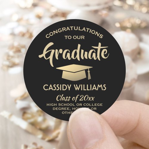 Congratulations Black and Gold Modern Graduation Classic Round Sticker
