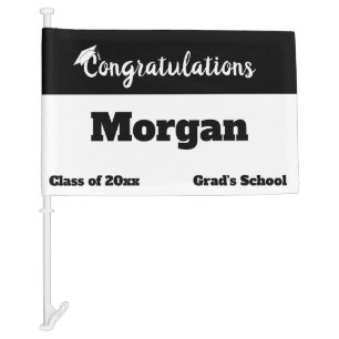 Congratulations Black and White Graduate Name Car Flag