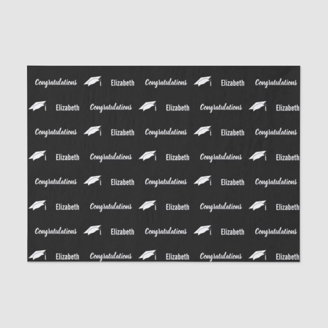 Congratulations Black and White Graduate Name Tissue Paper (Front)
