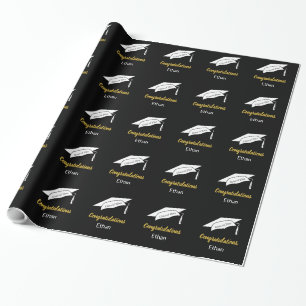 Congratulations Black and White Graduate's Name Wrapping Paper