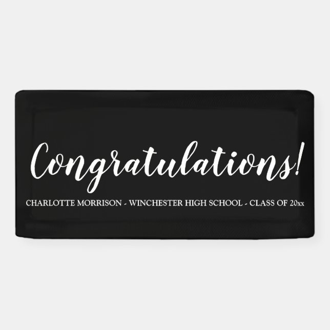 Congratulations black custom script graduation banner (Horizontal)