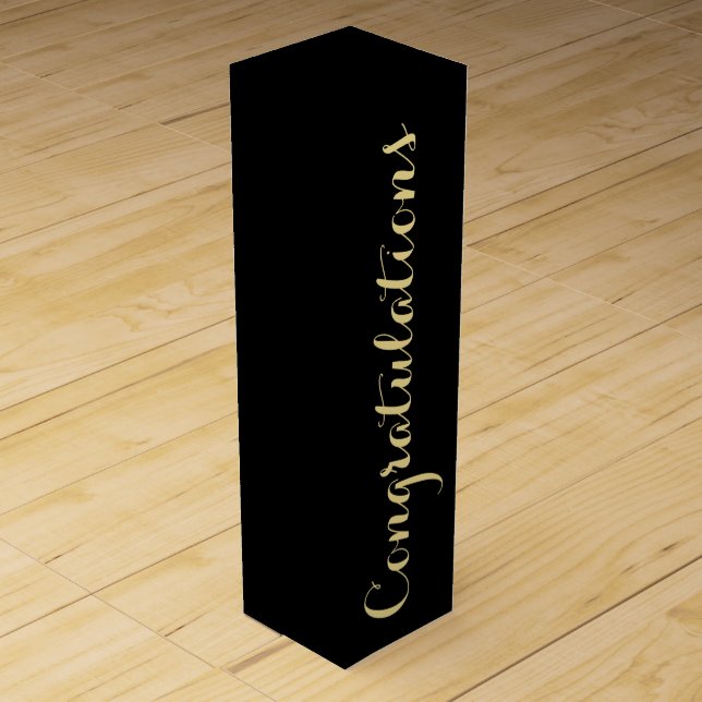 Congratulations Black Faux Gold Wedding Graduation Wine Box (Front)