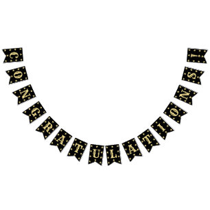 Congratulations Black Gold Decor Modern Graduation Bunting Flags