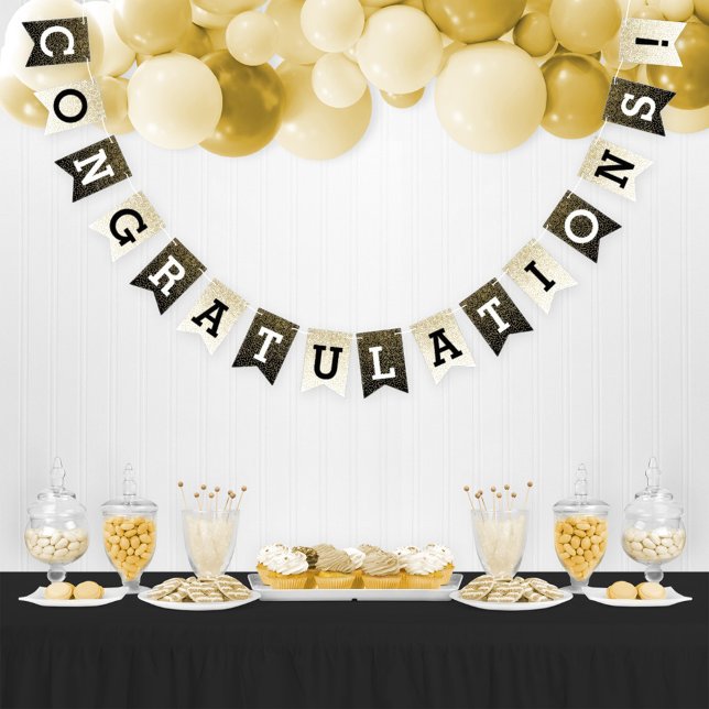 Congratulations Black Gold Glitter Party Bunting Flags (Creator Uploaded)