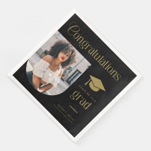 Congratulations Black Gold Grad Photo Arch Paper Dinner Napkins