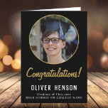 Congratulations Black Graduate Photo Graduation Card<br><div class="desc">Congratulations Simple Black Graduate Photo Graduation Card. Elegant and simple design with golden script and custom photo on black background. Add your photo and message for the graduate inside the card.</div>