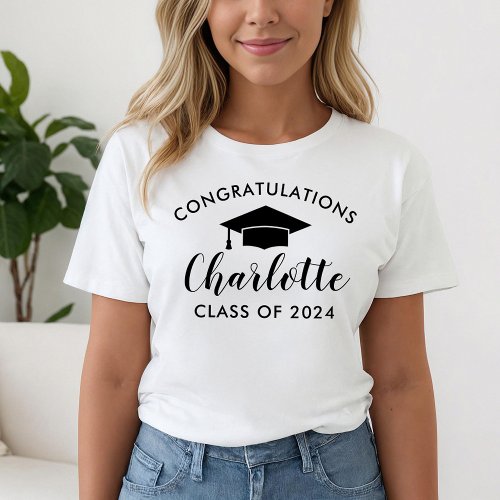 Congratulations Black Script Name Graduation T_Shirt