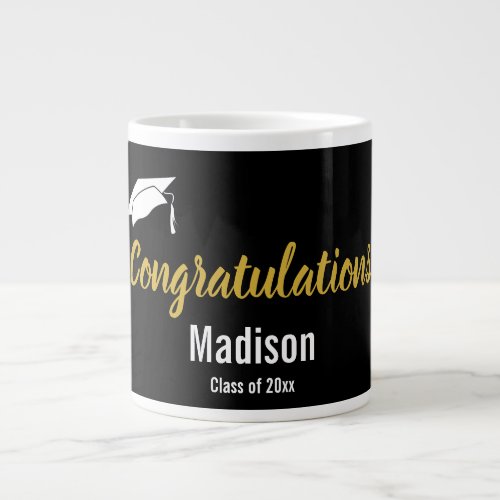 Congratulations Black White and Gold Graduate Name Giant Coffee Mug