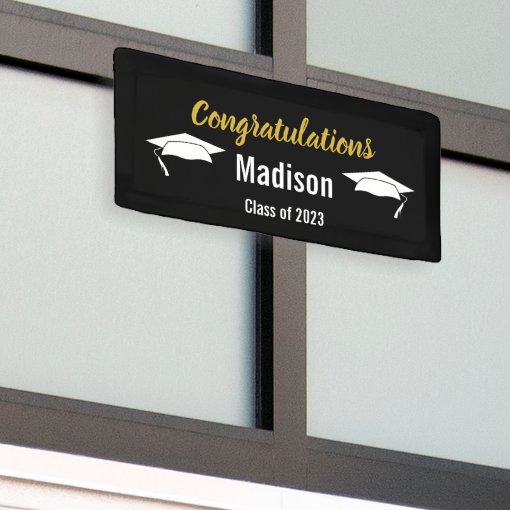 Congratulations Black White and Gold Graduation Banner | Zazzle