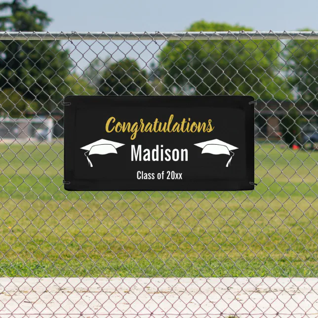 Congratulations Black White and Gold Graduation Banner | Zazzle