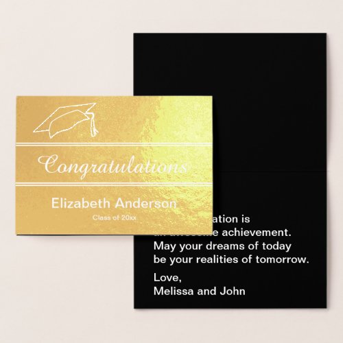 Congratulations Black White and Gold Graduation Foil Card