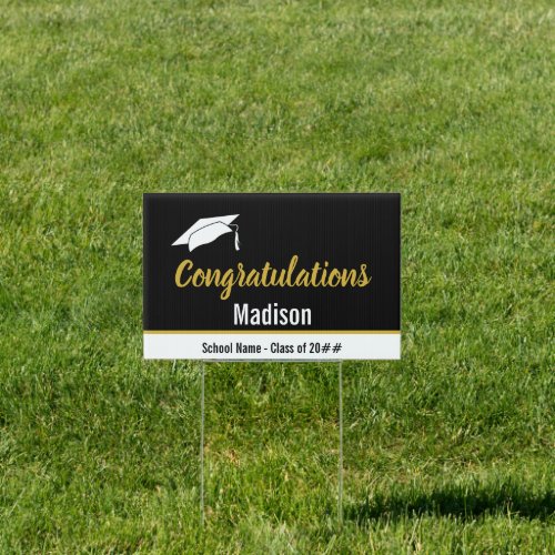 Congratulations Black White  Faux Gold Graduate Sign
