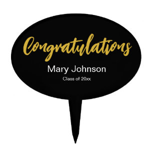 Congratulations Black White Gold Grad's Name Year Cake Topper