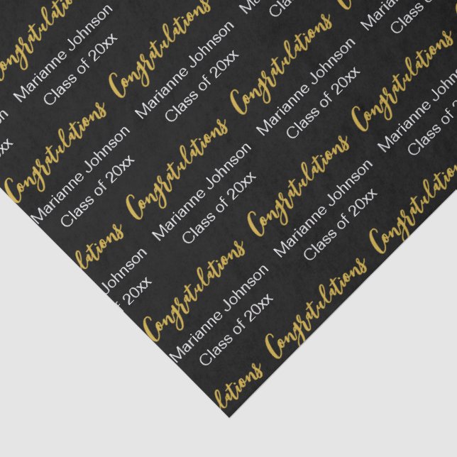 Congratulations Black White Gold Graduate's Name Tissue Paper (Detail)