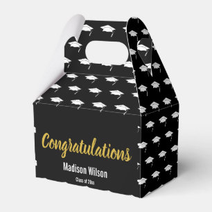 Congratulations Black White & Gold Graduation Grad Favor Boxes
