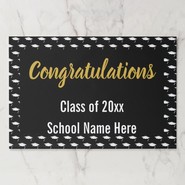 Congratulations Black White Gold Graduation Party Paper Pad (Front)