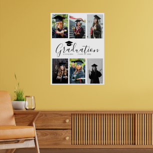 Congratulations Black White Graduation 6 Photo Poster