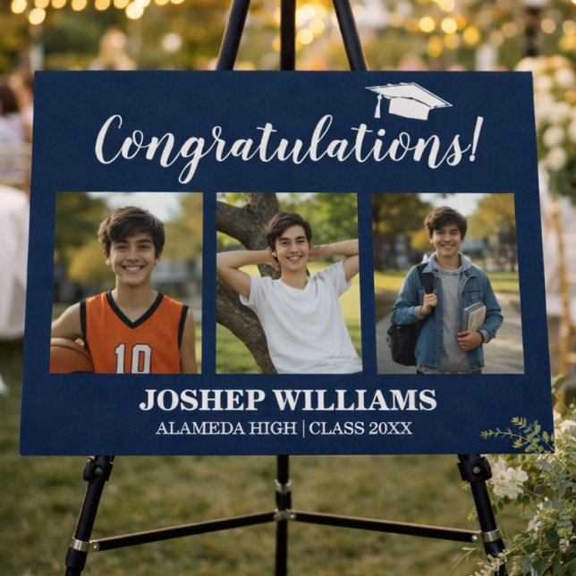 Congratulations Blue 3 Photo 2026 Graduation Foam Board (Creator Uploaded)