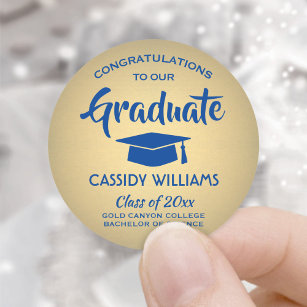 Congratulations Blue and Gold Faux Foil Graduation Classic Round Sticker