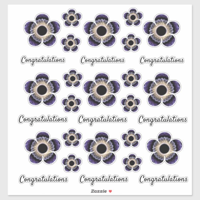 Congratulations Blue and Gold Fractal Art Floral Sticker (Sheet)