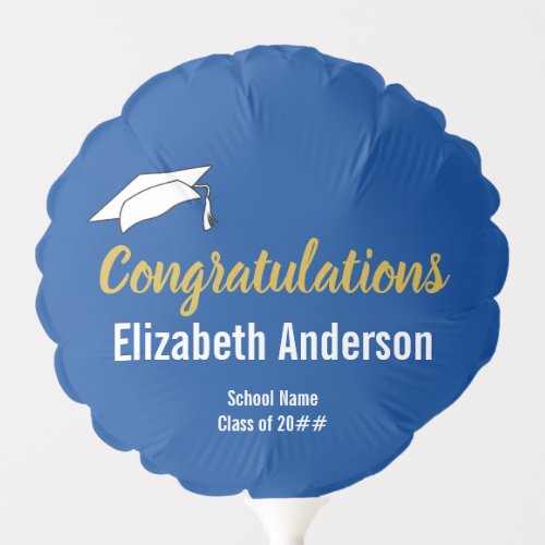 Congratulations Blue and White Graduate Name Balloon