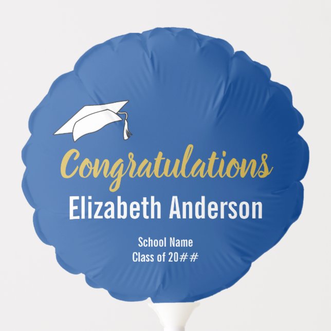 Congratulations Blue and White Graduate Name Balloon (Front)