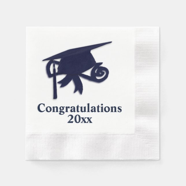 Congratulations Blue Cap Graduation Paper Napkins (Front)