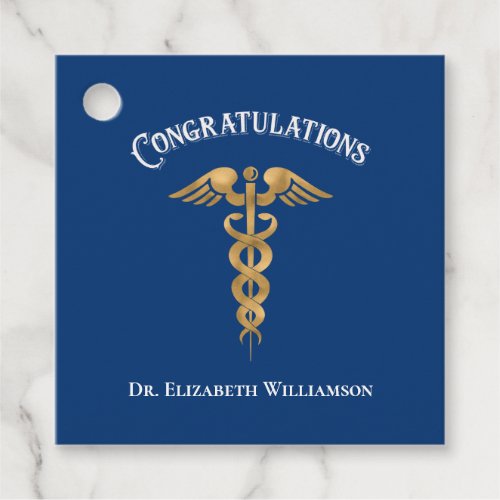 Congratulations Blue Doctor Physician Caduceus Favor Tags