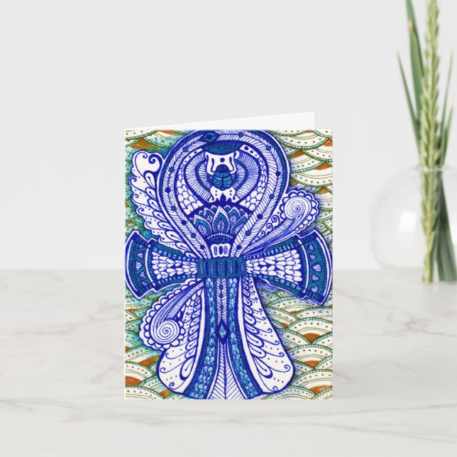 Congratulations Blue Egyptian Scarab Ankh Evil Eye Card (Front)