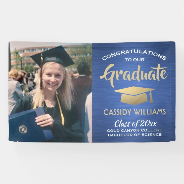 Navy Blue And Gold Party Decor Class Of 19 Graduation Party Banner Graduation Party Congratulations Graduate Coslab Uk