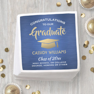 Congratulations Blue Gold White Modern Graduation Napkins