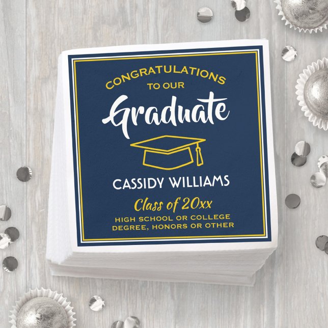 Congratulations Blue Gold Yellow Graduation Party Napkins (Creator Uploaded)