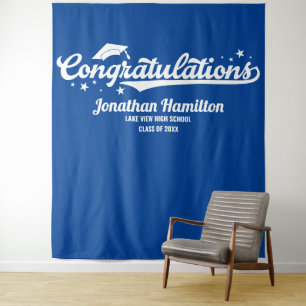 Congratulations Blue Graduation Party Backdrop