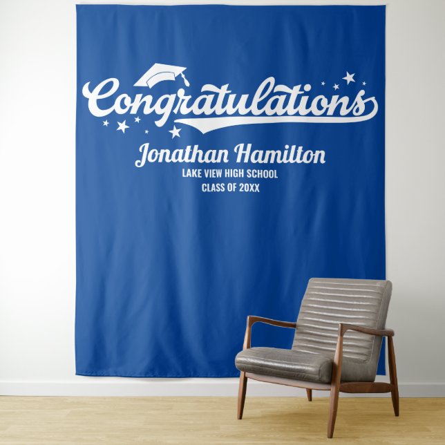 Congratulations Blue Graduation Party Backdrop (In Situ)
